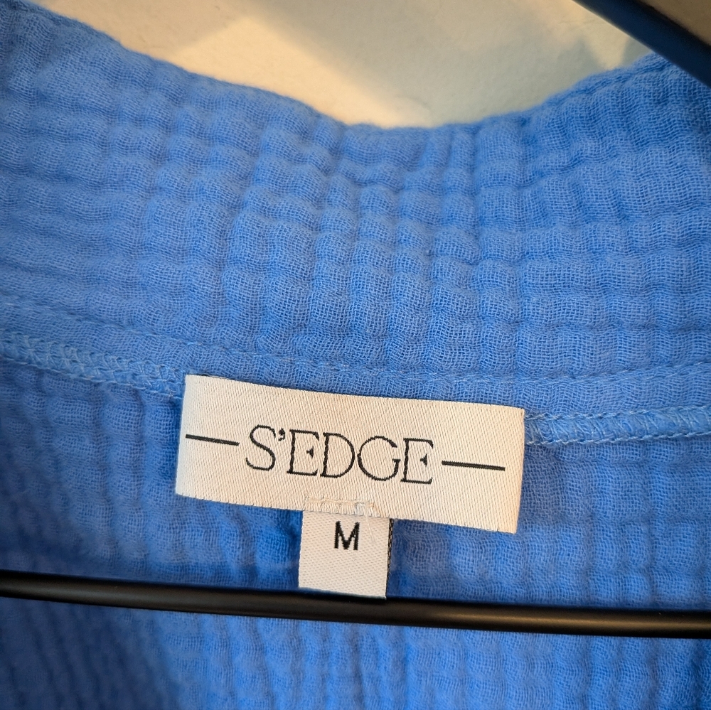 S'EDGE Blue Gauze Cotton Matching Lounge Set Coco Top Holden Shorts Medium - Picture 6 of 11